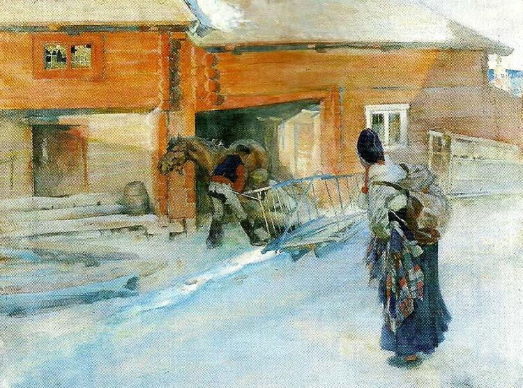 Carl Larsson en gard -i dalarna- utanfor portlidret Sweden oil painting art